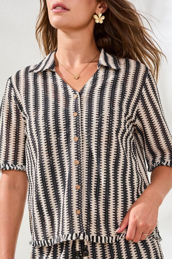 Tribal 3004O Women's Short Sleeve Front Button Top