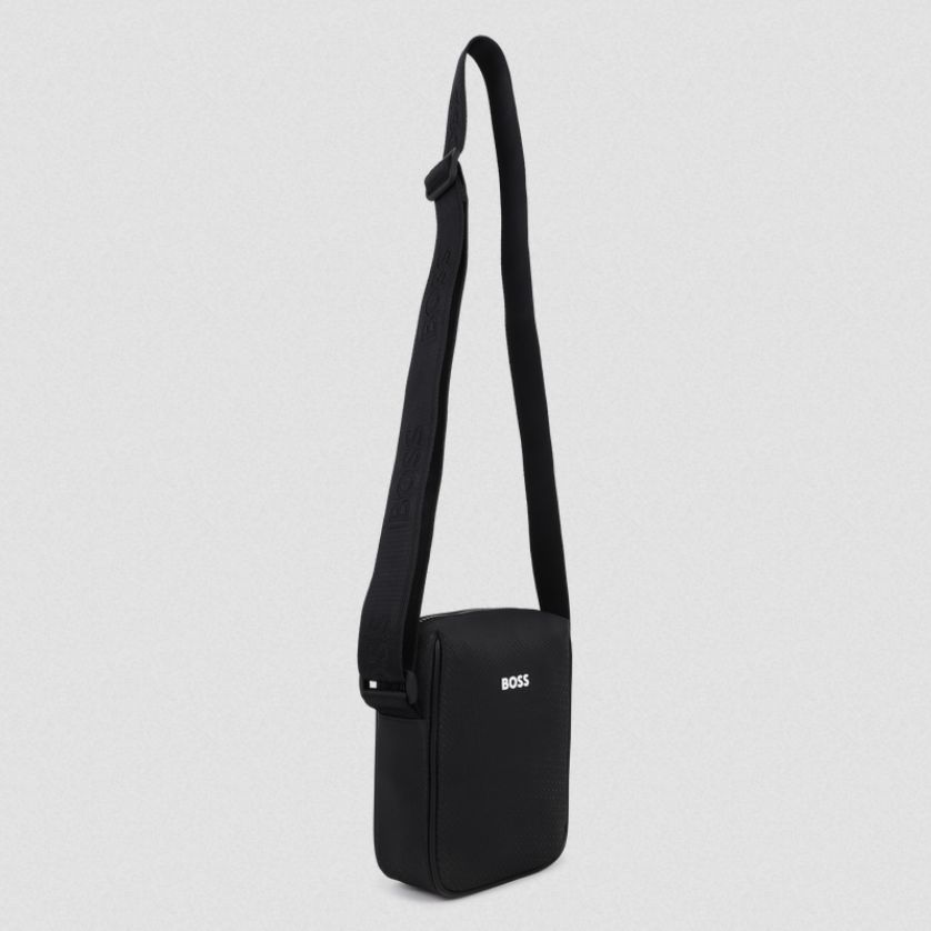 BOSS J53134 Men's OS Embossed Messenger Bag – Black
