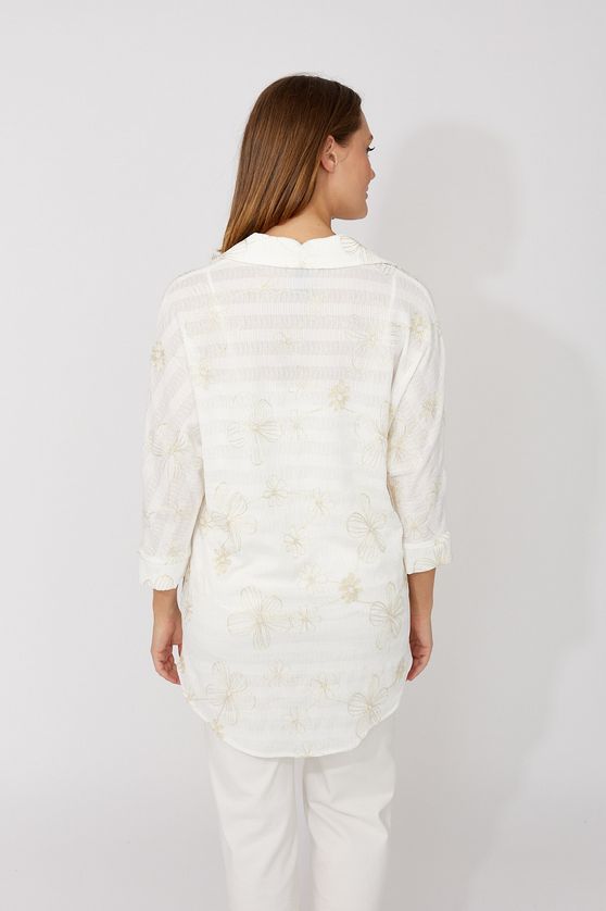 Frank Lyman 266315 Women's Floral Button Closure Blouse – Off-White&gold