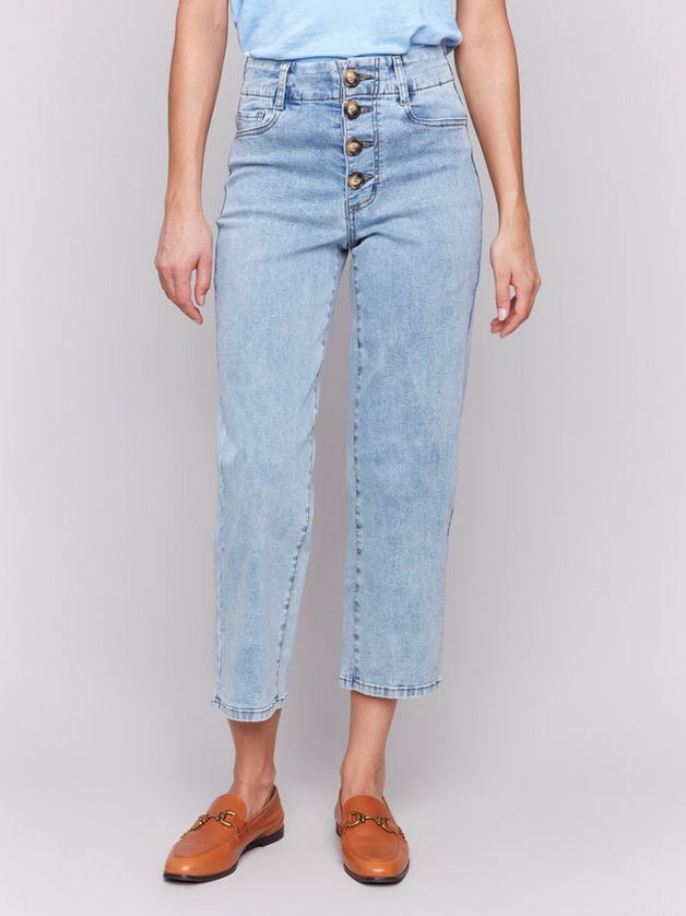 Charlie B C5623R-431A Women's Button Fly Flex Denim Straight Pants