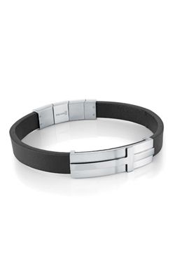 Italgem SLB606 Black Ip S Steel Brushed Plate Raised Cross Black Leather Bracelet
