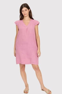 Pistache R-03061 Women's Linen Cap SLV V-Neck Dress