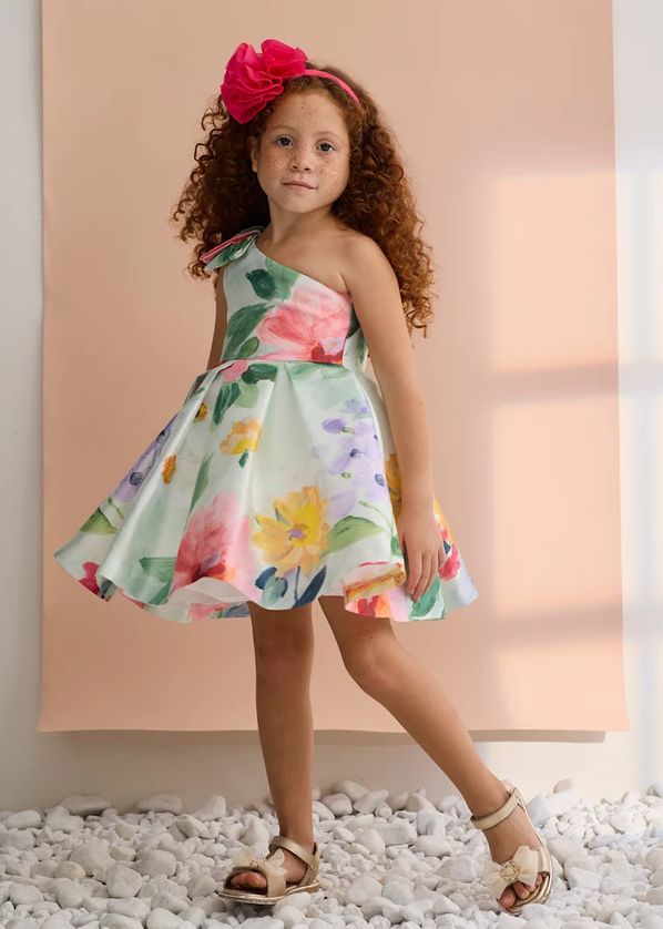 Abel & Lula 5044 Girl's One-Shoulder Floral Dress