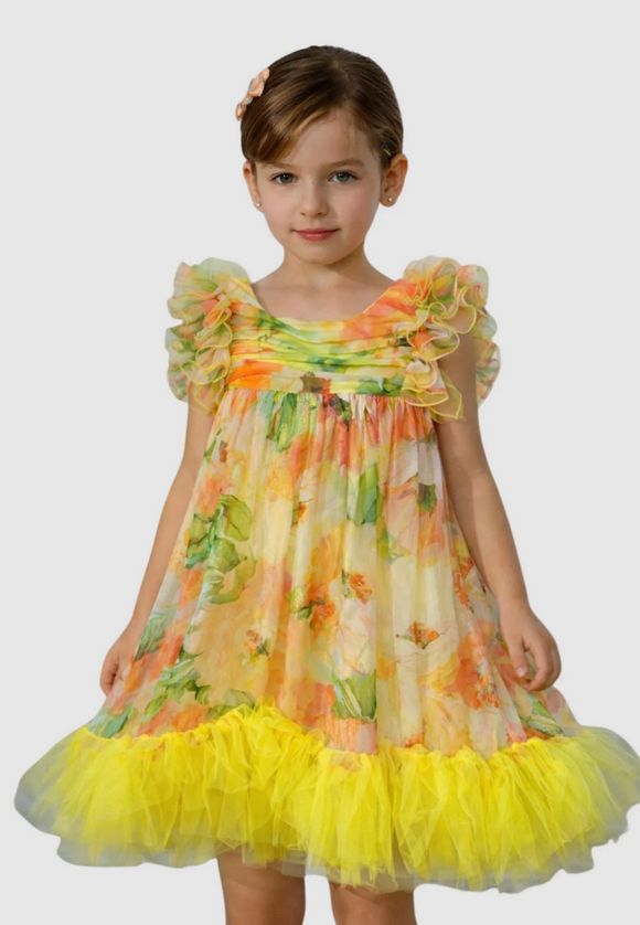 Abel & Lula 5040 Girl's Tulle Floral Dress