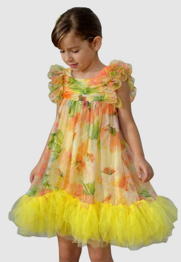 Abel & Lula 5040 Girl's Tulle Floral Dress