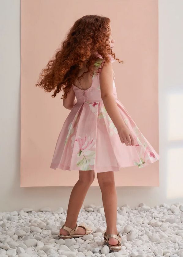 Abel & Lula 5033 Girl's SLV Floral Linen Dress