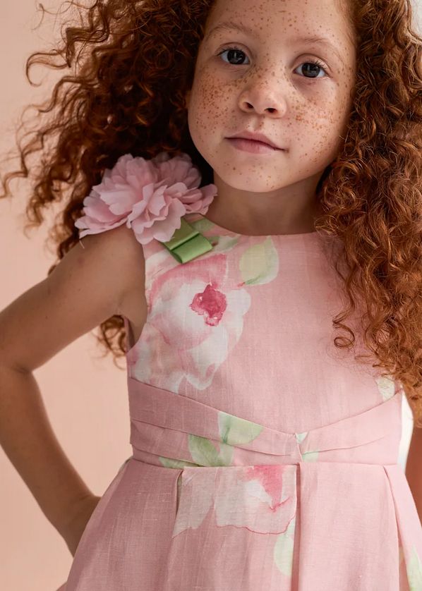 Abel & Lula 5033 Girl's SLV Floral Linen Dress