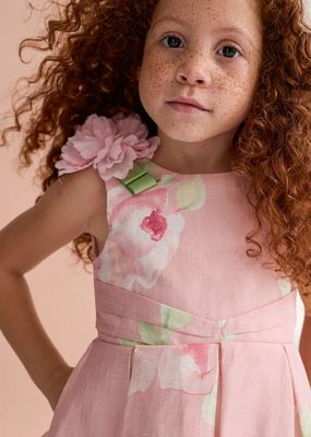Abel & Lula 5033 Girl's SLV Floral Linen Dress/