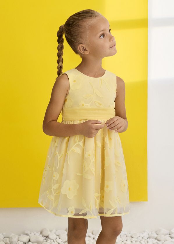 Abel & Lula 5042 Girl's SLV Belted Floral Stitch Dress