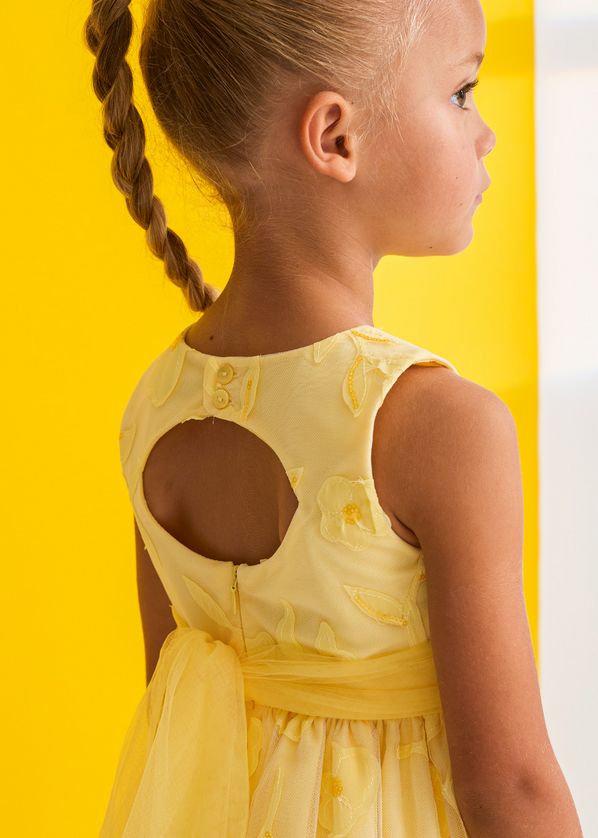 Abel & Lula 5042 Girl's SLV Belted Floral Stitch Dress
