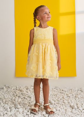 Abel &amp; Lula 5042 Girl's SLV Belted Floral Stitch Dress/