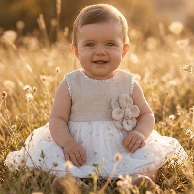 Abel & Lula 5001 Baby Girl's Mesh Flower Detail Dress/