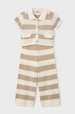 Mayoral 3595 Girl's SS Button Down & Pant Knit 2PC Set/