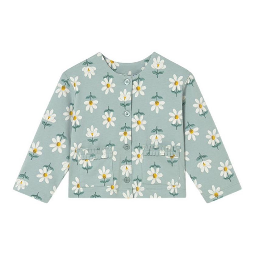Mayoral 1749 Baby Girl's Flower Print Short Sleeve T-shirt, Teal Cardigan & Pants Set 3PC – Mentha