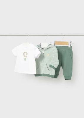 Mayoral 1892 Baby Boy's SS T-Shirt, Stripe Zip-Up & Jogger Tracksuit Set 3PC/