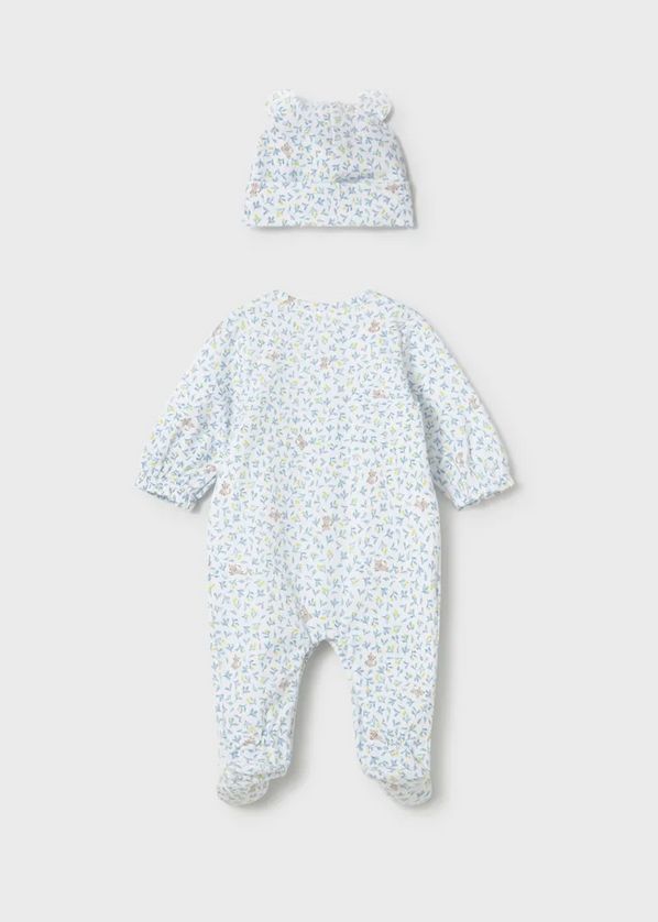 Mayoral 1706 Baby Girl's Long Sleeve Cat Print Onesie & Hat Set 2PC – Lagoon