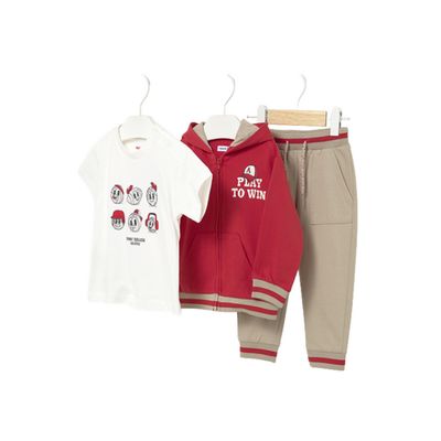 Mayoral 1831 Boy's Junior Sport SS T-Shirt, Zip-Up &amp; Jogger Tracksuit Set 3PC/TOMATE