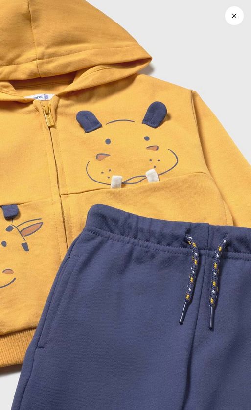 Mayoral 1833 Baby Boy's Animal Short Sleeve T-Shirt, Zip-Up & Jogger Tracksuit Set 3PC – Peach
