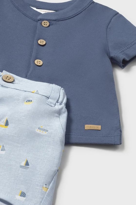 Mayoral 1281 Baby Boy's Short Sleeve Polo & Boat Print Short Set 2PC – Nautic
