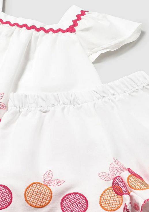 Mayoral 1214 Baby Girl's Short Sleeve Embroidered Citrus Top & Short Set 2PC – Blanco
