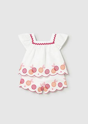 Mayoral 1214 Baby Girl's SS Embroidered Citrus Top & Short Set 2PC/BLANCO