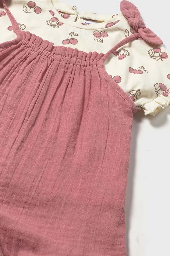 Mayoral 1656 Baby Girl's Ruffle Overalls & Cherry Print T-Shirt Set 2PC – Blush