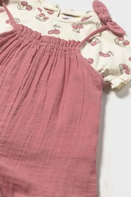 Mayoral 1656 Baby Girl's Ruffle Overalls & Cherry Print T-Shirt Set 2PC/BLUSH