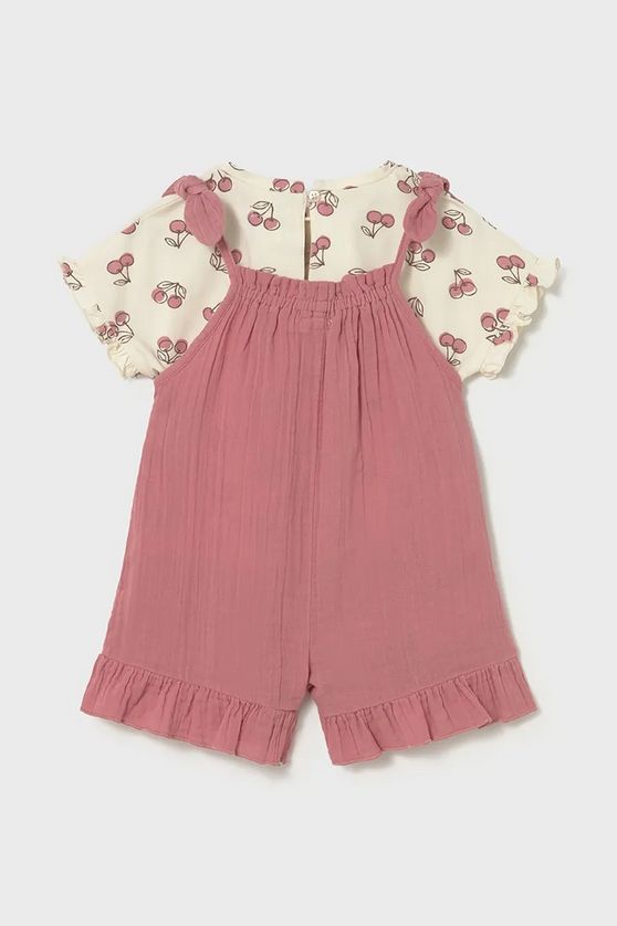 Mayoral 1656 Baby Girl's Ruffle Overalls & Cherry Print T-Shirt Set 2PC – Blush