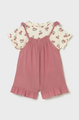 Mayoral 1656 Baby Girl's Ruffle Overalls &amp; Cherry Print T-Shirt Set 2PC/BLUSH