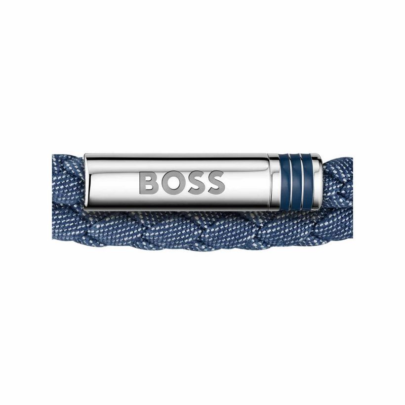 BOSS 1580800 Men's Ares Blue Denim Nylon w/ S. Steel Clousure Bracelet