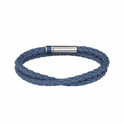 BOSS 1580800 Men's Ares Blue Denim Nylon w/ S. Steel Clousure Bracelet