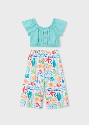 Mayoral 3597 Girls Off-Shoulder Top & Printed Pant Set/