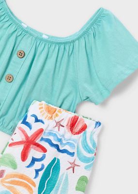 Mayoral 3597 Girls Off-Shoulder Top & Printed Pant Set/