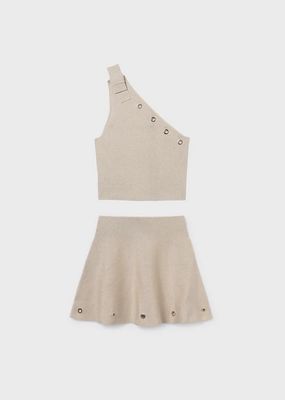 Mayoral 6918 Girls One-Shoulder Top & Sheep Skirt Set/
