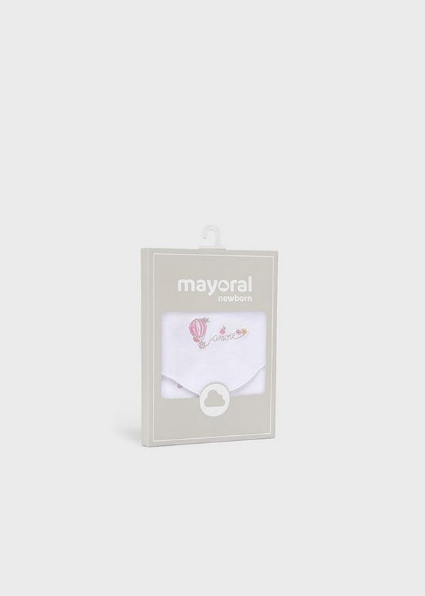 Mayoral 9077 Ensemble 2 pièces bavette brodée montgolfière pour bébé fille 3M BLANCO
