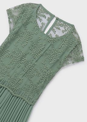 Mayoral 6871 Girl's Youth SL Embroidered &amp; Pleated Chiffon Jumpsuit/SALVIA