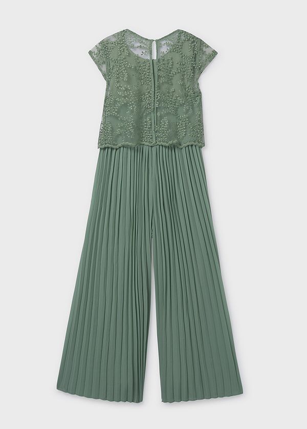 Mayoral 6871 Girl's Youth SL Embroidered & Pleated Chiffon Jumpsuit – Salvia