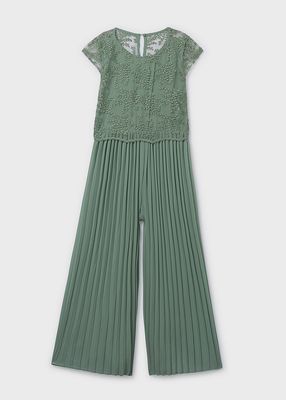 Mayoral 6871 Girl's Youth SL Embroidered & Pleated Chiffon Jumpsuit/SALVIA