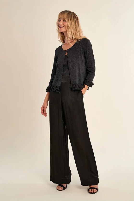 Molly Bracken E1053EP Women's Mesh Floral Hem Knit Cardigan