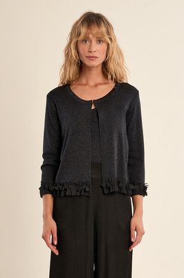 Molly Bracken E1053EP Women's Mesh Floral Hem Knit Cardigan/