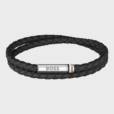 BOSS 1580796 Men's Braided Bracelet w/ S.Steel Clousure
