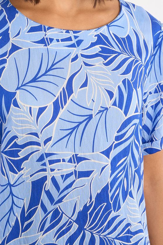 Lili Sidonio TL415EE Women's Leaf Print Mini Dress – Blue Belize