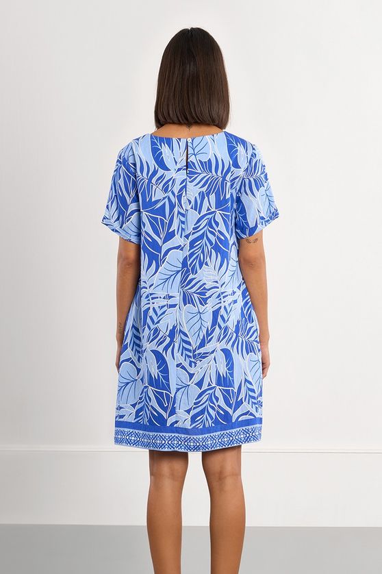 Lili Sidonio TL415EE Women's Leaf Print Mini Dress – Blue Belize