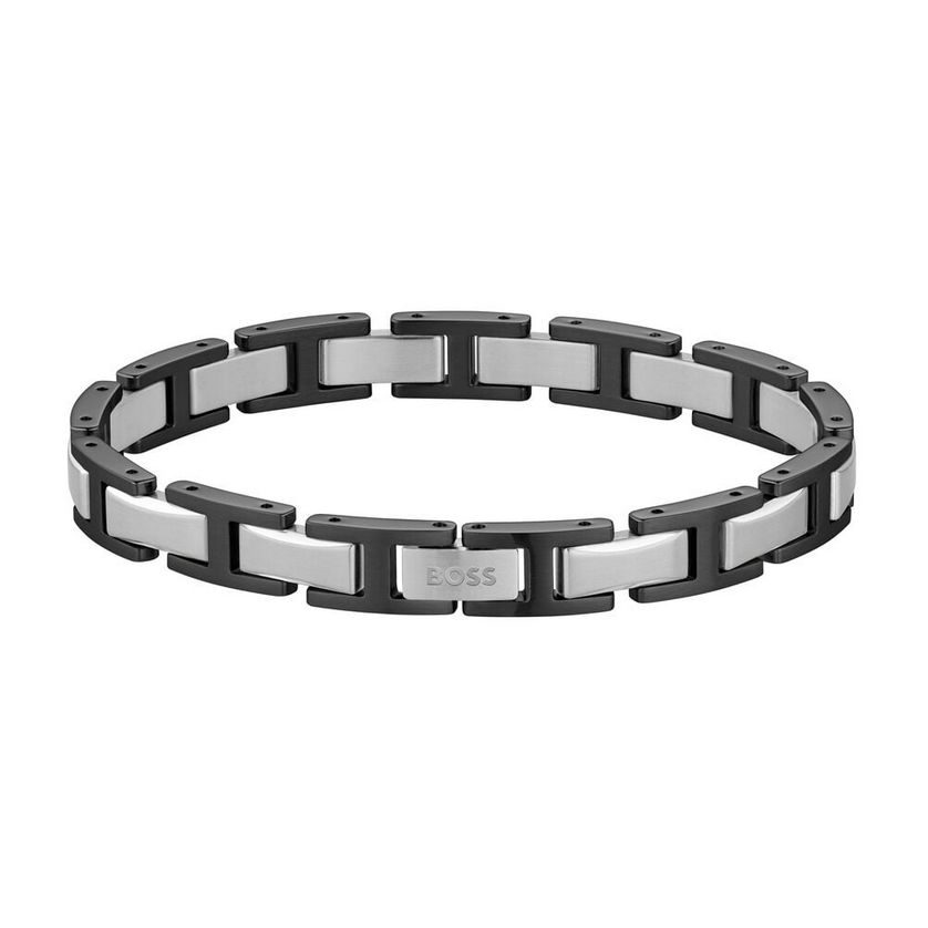BOSS 1580794 Men's Nolan Cable Link Bracelet/BLACK & S.STEEL