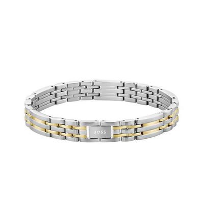 BOSS 1580813 Men's Wesle Gold Stripe S.Steel Cable Bracelet