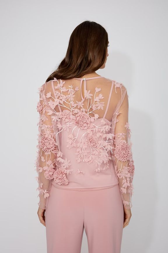 Frank Lyman 268319 Floral Applique Mesh Long Sleeve Blouse