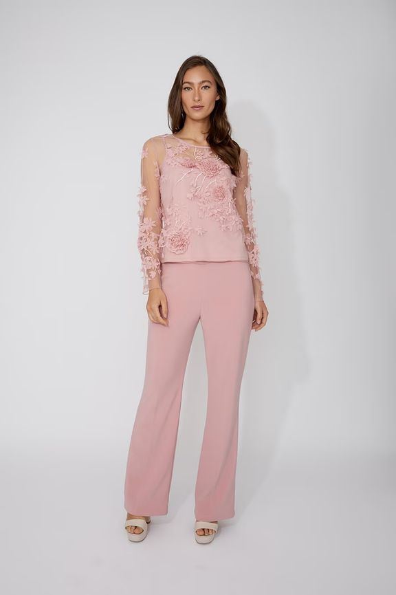 Frank Lyman 268319 Floral Applique Mesh Long Sleeve Blouse