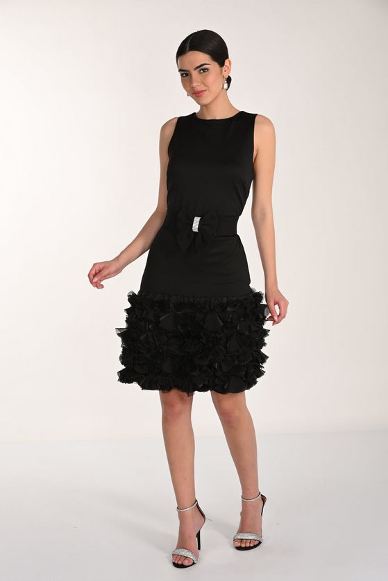 Frank Lyman 268518 Women's Sleeveless Ruffle Hem Midi Sheath Dress – Black