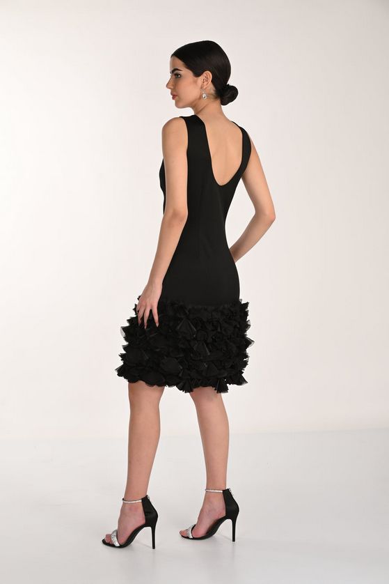 Frank Lyman 268518 Women's Sleeveless Ruffle Hem Midi Sheath Dress – Black