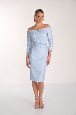 Frank Lyman 268234 Women's LS Off-Shoulder Foil Midi Dress/BABY BLUE